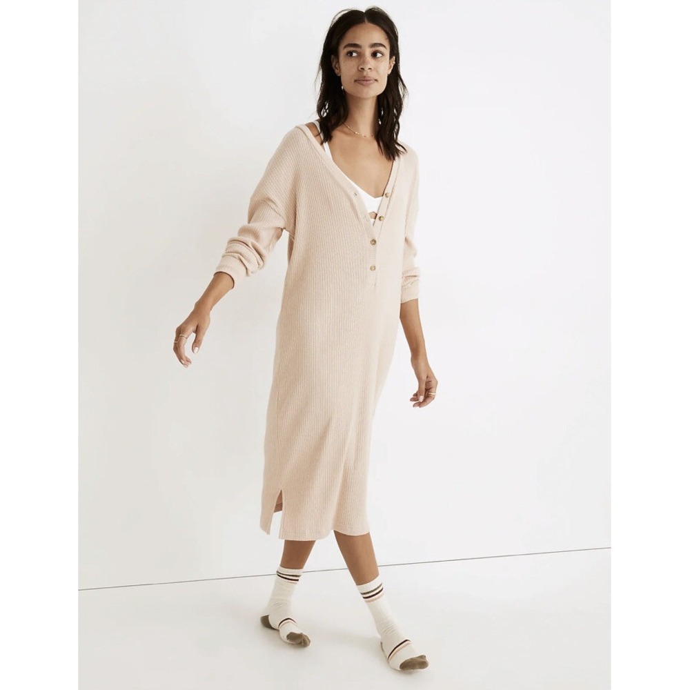 NWT Ribbed Knit Henley Maxi Pajama Dress